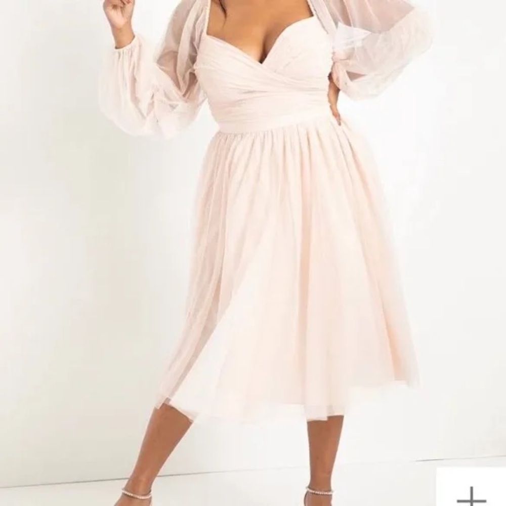 Eloquii x Nabela Noor Tiered Blush Puff Sleeve Dress